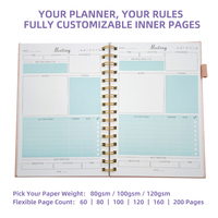 Carnet de planification en cuir A5 de qualité supérieure avec modèles de réunions, reliure double spirale, bande élastique et poche intérieure pour le bureau