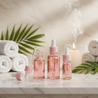 Botol Tetes Kaca Silinder Custom-made Terbaru dengan Tutup Mahkota 5ml-100ml, Transparan Pink, Hot Stamping, Dapat Didaur Ulang, untuk Minyak Atsiri