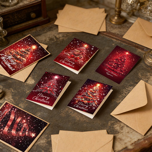 Perlengkapan Natal 12/24 Pcs 6 Desain Pohon Natal Berbeda Kartu Ucapan Natal dengan Amplop Set Kartu Selamat Natal - Product Image 2