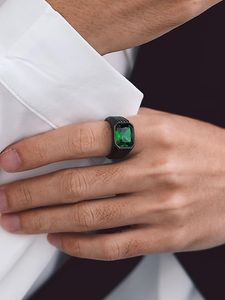 Cincin Signet Batu Permata Bandmax untuk Pria, Cincin Zirkonia Kubik Potongan Mewah dari Baja Anti Karat dengan Batu Topaz Biru/Emerald/<span class=keywords><strong>Onyx</strong></span> Hitam/Ruby - Product Image 5