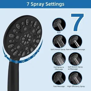 10 Inch Matte Black High Pressure Rain Shower Head Combo With 16 Inch Foldable Extension Arm And 7-Spray Handheld Shower Head