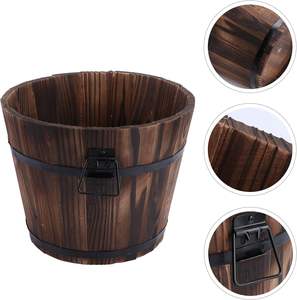 Flor de madera bucketcountrywind flor potwooden bucketplant pot boxcon orificio de drenaje handlesuitable para patio jardín patio trasero - Product Image 4