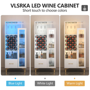 Moderno y Lujoso Mueble para Vino Alto con Paneles de Madera e Iluminación LED |   Organizador de Licores y Vasos Blanco y Delgado con Estantes para Botellas de Vino - Product Image 6
