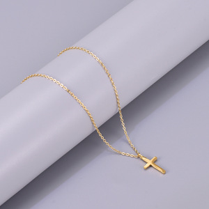 18k Clean <span class=keywords><strong>Fit</strong></span> 18K oro placcato in acciaio inossidabile minimalista gioielli religiosi croce collana pendente delle donne - Product Image 6