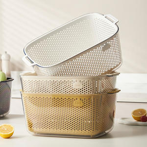 Cesta de Doble Capa para Lavar Verduras Fuu, Juego de 3 Piezas con Contenedor, Escurridor de Frutas de Plástico, Almacenamiento de Cocina - Product Image 1