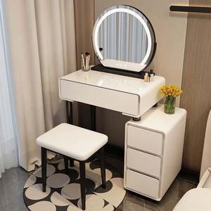 Custom High Quality Wood Vanity Set <b>Light</b> Luxury Bedroom Furniture <b>LED</b> Vanity Mirror Smart Drawer <b>Panel</b> Style - Product Image 5