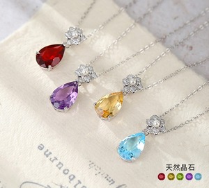 Collier Fleur en Cristal de Pierre Précieuse Naturelle Taillée Poire 8*12mm, Argent Sterling 925 Anti-ternissement, Bijoux de Haute Qualité en Gros - Product Image 2
