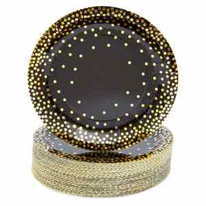 Hot Selling 7-Inch Disposable Foil Paper <b>Plates</b> Black Gold Style Modern <b>Plate</b> for Birthdays Parties Cake Desserts Factory Direct - Product Image 1