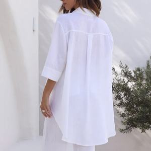 Chemise de plage en gros, chemise à manches longues blanche respirante, chemise en lin décontractée personnalisée, chemise longue - Product Image 3