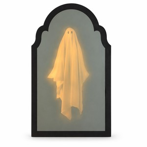 Halloween LED Ghost <b>Mirror</b> Wavy Wooden <b>Hanging</b> <b>Mirror</b> Arched Frame Wall Mounted Home Shop Decoration - Product Image 1