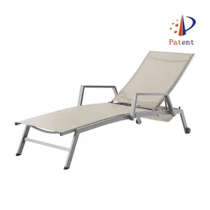 LIFE ART Chaise longue moderne en tissu Chaise longue d'extérieur en acier Chaise longue de piscine imperméable avec roue