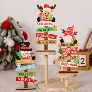 Centre de table rustique de Noël en bois avec figurines de Père Noël, bonhomme de neige et rennes pour la décoration de table, de cheminée et de la maison - Product Image 3