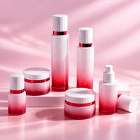 Ensemble d'emballages cosmétiques en verre dégradé rouge de qualité supérieure, flacons et pots personnalisés avec logo pour sérum, tonique, lotion, crème pour le visage