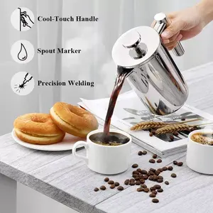 Cafetière à café française de qualité alimentaire 34 oz 1000 ml en acier inoxydable isolée Outils à expresso Écologique Presse à thé Cafetière - Product Image 6