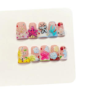 [Qimeng] Ongles à presser carrés 3D en relief, motif étoiles <span class=keywords><strong>pastel</strong></span>, style dessin animé, pour manucure ludique pour enfants - Product Image 2