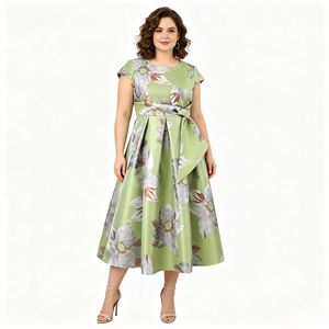 Vestidos Casuales Elegantes de Poliéster Tejido con Estampado Floral para Mujer, Talla Grande, con Spandex, para Ocasiones Especiales, Modelo 2026 - Product Image 1