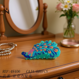 Pince à cheveux en acrylique motif paon 6 cm, design tendance pour femme, usage quotidien, haute qualité - Product Image 5