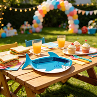 Assiettes en papier jetables en gros, résistantes, de forme spéciale, pour les fêtes d'enfants, thème animal, requins