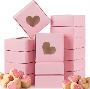 Cajas de Galletas con Forma de Corazón para el Día de San Valentín, Cajas para Regalos de Panadería con Ventana Transparente en Forma de Corazón, Cajas Pequeñas Rosadas para Regalos - Product Image 1