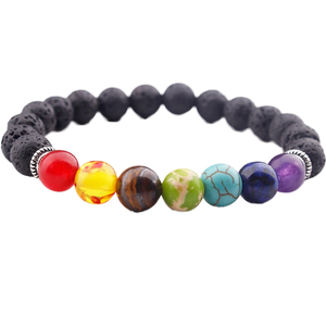 Pulsera de Cuentas 2025 para Hombre, Piedra Volcánica de Lava con Energía Curativa, Difusor de 7 Chakras, Cuentas de Ágata Natural para Equilibrio y Yoga - Product Image 1