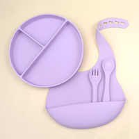 Ensemble de vaisselle écologique pour enfants, résistant à la chaleur, avec cuillère et fourchette, bavoir ajustable pour bébé