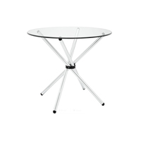 Modern yuvarlak cam masa krom Metal çerçeve restoran oturma yemek odası masaları