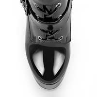 Bottes hautes pour femmes style punk gothique, en cuir verni noir, avec plusieurs boucles, lacets, plateforme, talon aiguille, sexy, pour les soirées en boîte de nuit