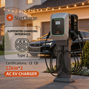 เครื่องชาร์จรถยนต์ไฟฟ้า Starcharge Saturn 2x32A AC Type 2 EVSE IP55 กันน้ำ พร้อมอีเธอร์เน็ต สำหรับสถานีชาร์จไฟฟ้ากระแสสลับในสถานที่ทำงาน - Product Image 1