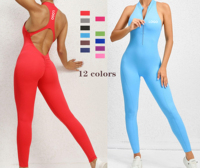 Combinaison de yoga ample et respirante pour femme OEM, idéale pour l'été, le fitness et l'entraînement, avec fermeture éclair et dos ajouré, en Spandex/Nylon, pour la course à pied