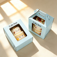Boîte à gâteau pliable personnalisée avec logo, en carton recyclé, petite, avec fenêtre en PET, emballage alimentaire, boîte à donuts, boîte en papier bleu pour gâteau