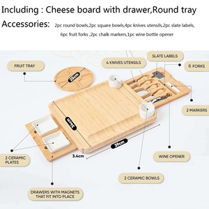 Juego de Tablas de Queso de Bambú Ecológicas, Bandeja de Charcutería de Lujo con Asa de Goma, Kit de Cubiertos, Apto para Lavavajillas, Popular para Bodas - Product Image 3