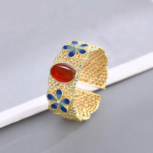 กำไลข้อมือรูปดอกไม้ T0920 โลหะผสมสังกะสี ประดับด้วยอาเกต สำหรับผู้หญิง เครื่องประดับแฟชั่น - Product Image 1