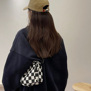 Women's <strong>Small</strong> Messenger Bags Ladies Canvas Printed Cute Black and <strong>White</strong> Plaid Bag Lady Student Shoulder Bag Zipper Purse <strong>Handbag</strong> - Product Image 2