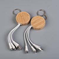 Nouveau Style bambou naturel 4 en 1 porte-clés Usb c à l'éclairage câble de charge Gadget USB promotionnel avec Logo personnalisé