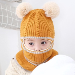 Gorro de ganchillo para niños y niñas, gorro con orejas de Bola de Pelo, gorros de punto con pompón doble, gorro de invierno para niños - Product Image 4
