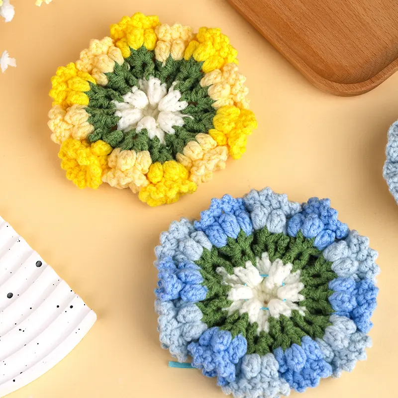Duas combinações coloridas coasters flores para fácil de fazer Diy mini artesanato Aprendizagem iniciante crochê kits com tutoriais para crianças