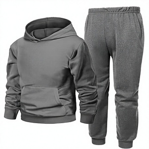 Sudadera con Capucha Estampada Gris Unisex, Pantalones Deportivos de Color Sólido, Chándal de Algodón Estilo Coreano, Ropa Casual de Otoño, Largo Completo, Corte Regular - Product Image 1