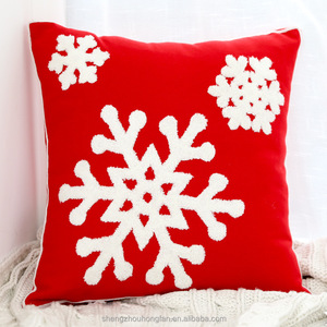 18x18,Cotton Christmas Blessing Throw <strong>Pillow</strong> Cover for Bed Sofa Cushion Car <strong>Snowflake</strong> Embroidered Pillowcases - Product Image 1