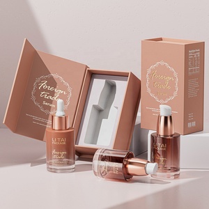 Récipient de parfum à cylindre à épaulement plat Emballage de cosmétiques Serm pour les yeux 30ml Bleu Beige Flacon compte-gouttes Serm en verre avec boîte-cadeau - Product Image 1