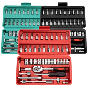 NEW Repair Tool Kit 46 Piece/<b>Set</b> 1/4-Inch Socket <b>Set</b> Car Repair Tool Ratchet <b>Torque</b> Wrench Auto Repairing Tool - Product Image 1