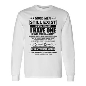 Les bons hommes existent encore, il est né en janvier, t-shirt à manches longues, cadeau d'anniversaire pour elle - Product Image 1