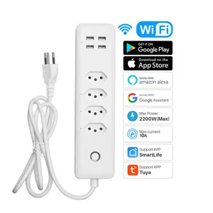 Brazil Tuya Wifi Smart Power Strip 4 Brazil Outlets Plug with 4 USBCharging Port Timing App Voice Control Work with Alexa Google