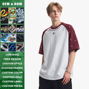 T-shirt homme personnalisé à imprimé étoiles sur toute la surface, manches raglan courtes, style vintage américain, color block, coupe ample, en coton, pour l'été - Product Image 1
