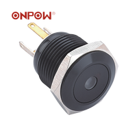 ONPOW 16mm Spot LED en alliage d'aluminium anodisé noir interrupteur à bouton-poussoir à longues tiges (GQ16F-10D/JL/R/1.8V/A) CE, RoHS