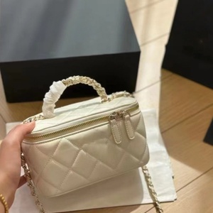 Bolsos cruzados de cadena de lujo para mujer, bolso de hombro de cuero genuino a la moda, Asa de Metal, caja con doble cremallera, bolso cosmético a cuadros - Product Image 3