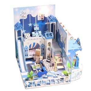 IIECREATE 1:24 escala azul madera DIY casa en miniatura 1:24 escala para casa de muñecas Kit niños Pequeño Deseo conjunto de regalo - Product Image 1
