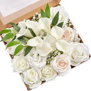 Artificial Flowers Combo for DIY Wedding Bouquet Real Looking Roses Centerpieces Arrangements Party Bridal Baby Shower