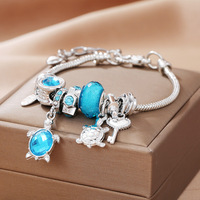 Bracelet à breloques DIY Série Océan avec chaîne serpent, pendentifs tortue marine et coquille de tortue, perles de verre colorées, réglable, bijoux de mode pour femme