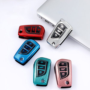 เคสกุญแจรถยนต์ลายคาร์บอนไฟเบอร์ TPU สำหรับ Toyota Corolla Auris Camry RAV4 <span class=keywords><strong>Yaris</strong></span> แบบ 3 ปุ่ม พร้อมปลอกป้องกันรีโมทอัจฉริยะ ของขวัญ - Product Image 2