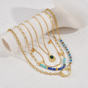 Collar de mujer de cadena chapada en oro de 14 quilates con cuentas de <span class=keywords><strong>turquesa</strong></span> lazurita colgante irregular de joyería de piedra natural Bohemia - Product Image 6